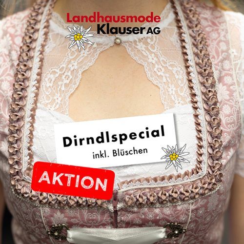 Dirndl-Special Aktion inkl. Blüschen – Detailansicht Dirndl, Landhausmode Klauser AG Zürich, Trachtenmode Schweiz