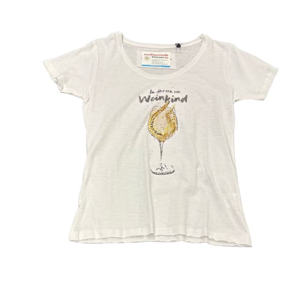 Weisses Damen T-Shirt mit Weinglas Motiv und Schriftzug